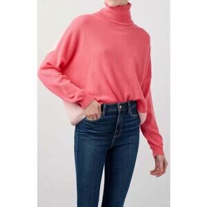 CRUSH Sz 3 L Pink Colorblock Gilbert Oversize 100% Cashmere Pullover Sweater NWT